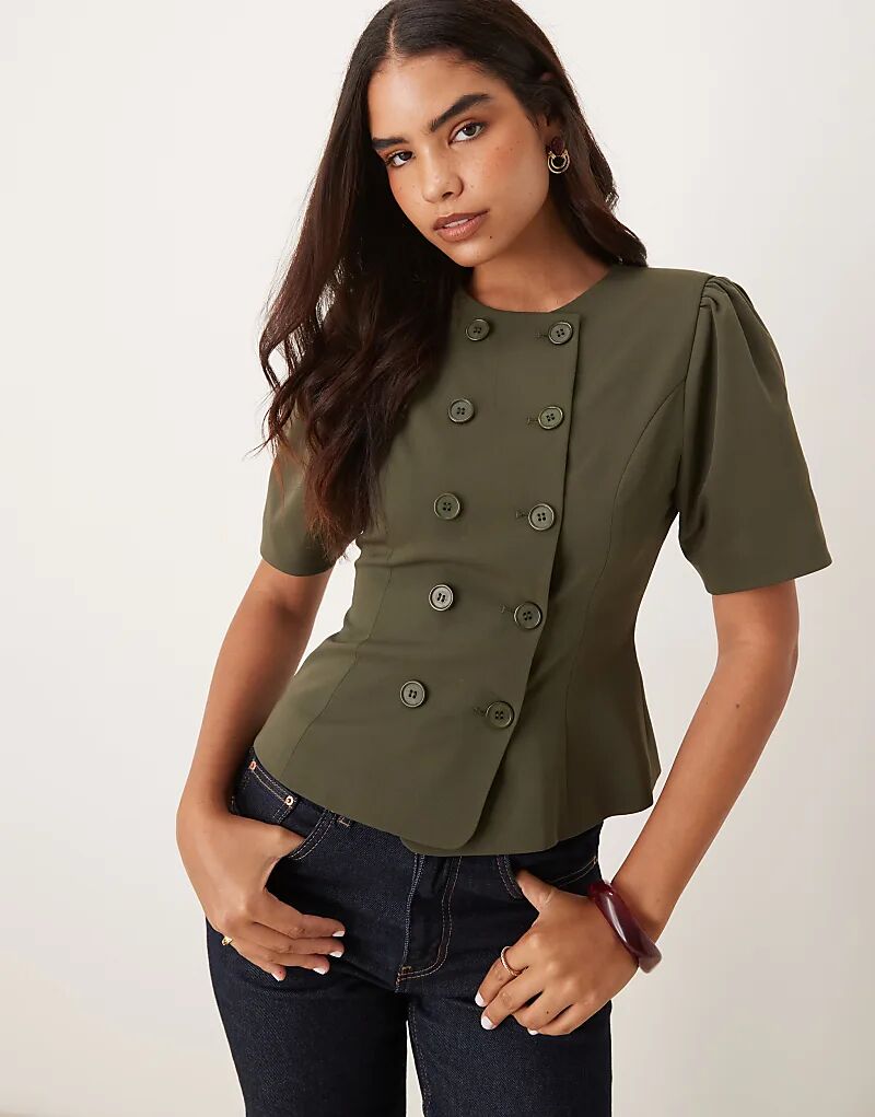 

Двубортный пиджак ASOS DESIGN, прилегающего кроя, темно-синего цвета