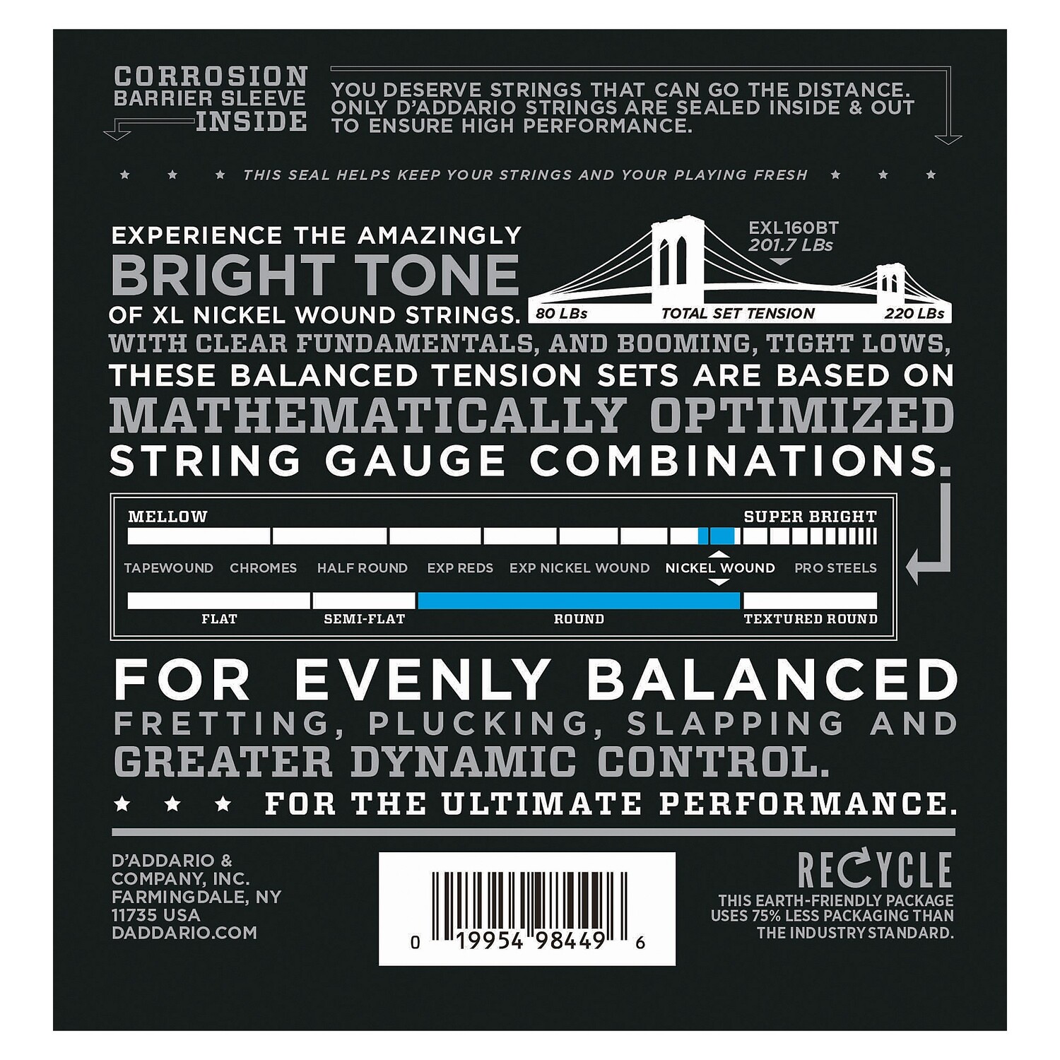 

D'Addario EXL160BT Набор струн для электробаса Balanced Tension 50–120, длинная мензура