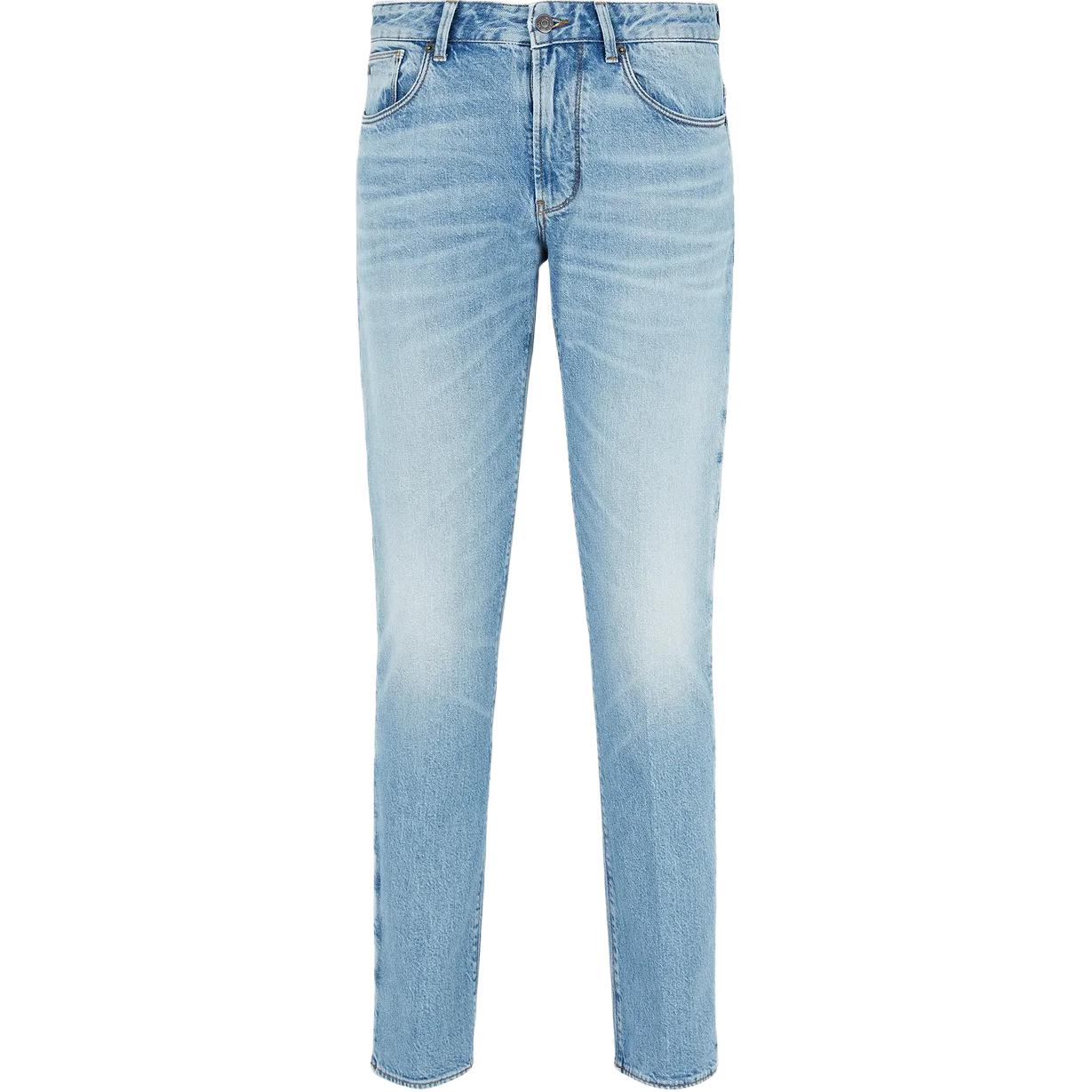 

Джинсы J06 Slim Fit из денима плотностью 12,2 унции с эффектом потертости и прожилками EMPORIO ARMANI, светло-голубой