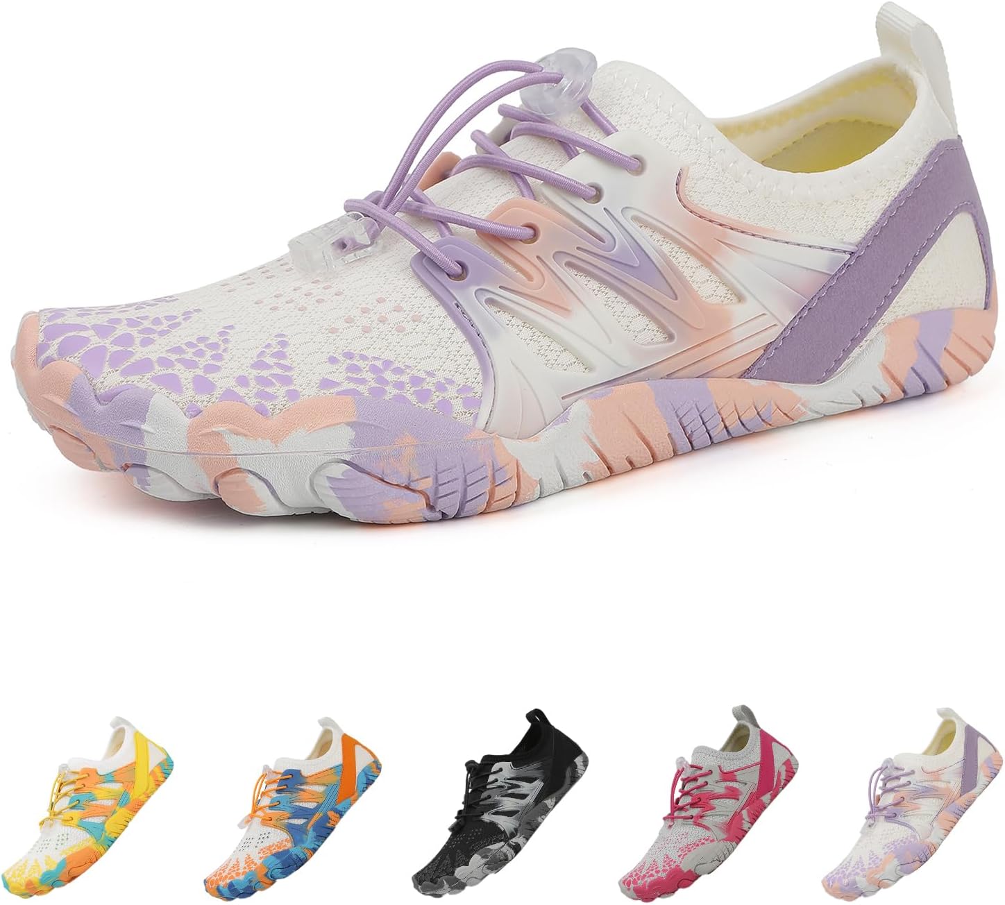 

Камуфляжные водные туфли для мужчин и женщин, обувь для плавания, быстросохнущие водные носки, подходящие для пеших прогулок, серфинга, катания на лодках, йоги и активного отдыха на воде Suxiaur, фиолетовый/розовый