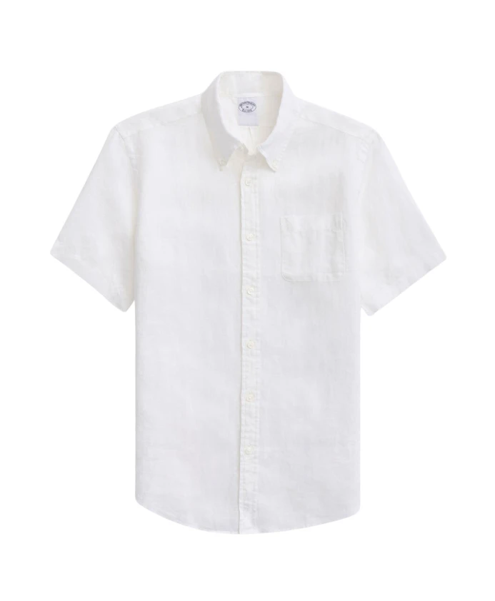 

Белая спортивная рубашка прямого кроя из ирландского льна с коротким рукавом Brooks Brothers, белый