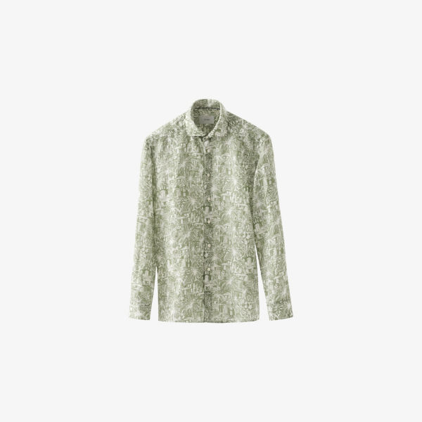 

Рубашка из льна с цветочным принтом, классический крой Garden-Print Eton, зеленый