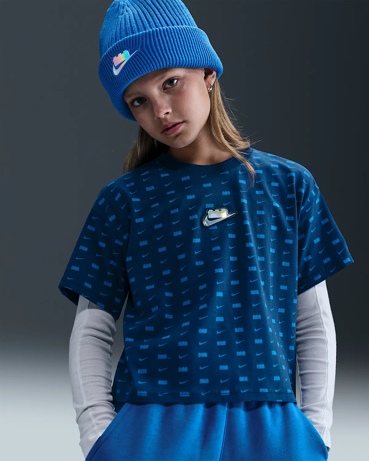 Детская укороченная футболка Nike x LEGO® Collection, Brave Blue — фото 3