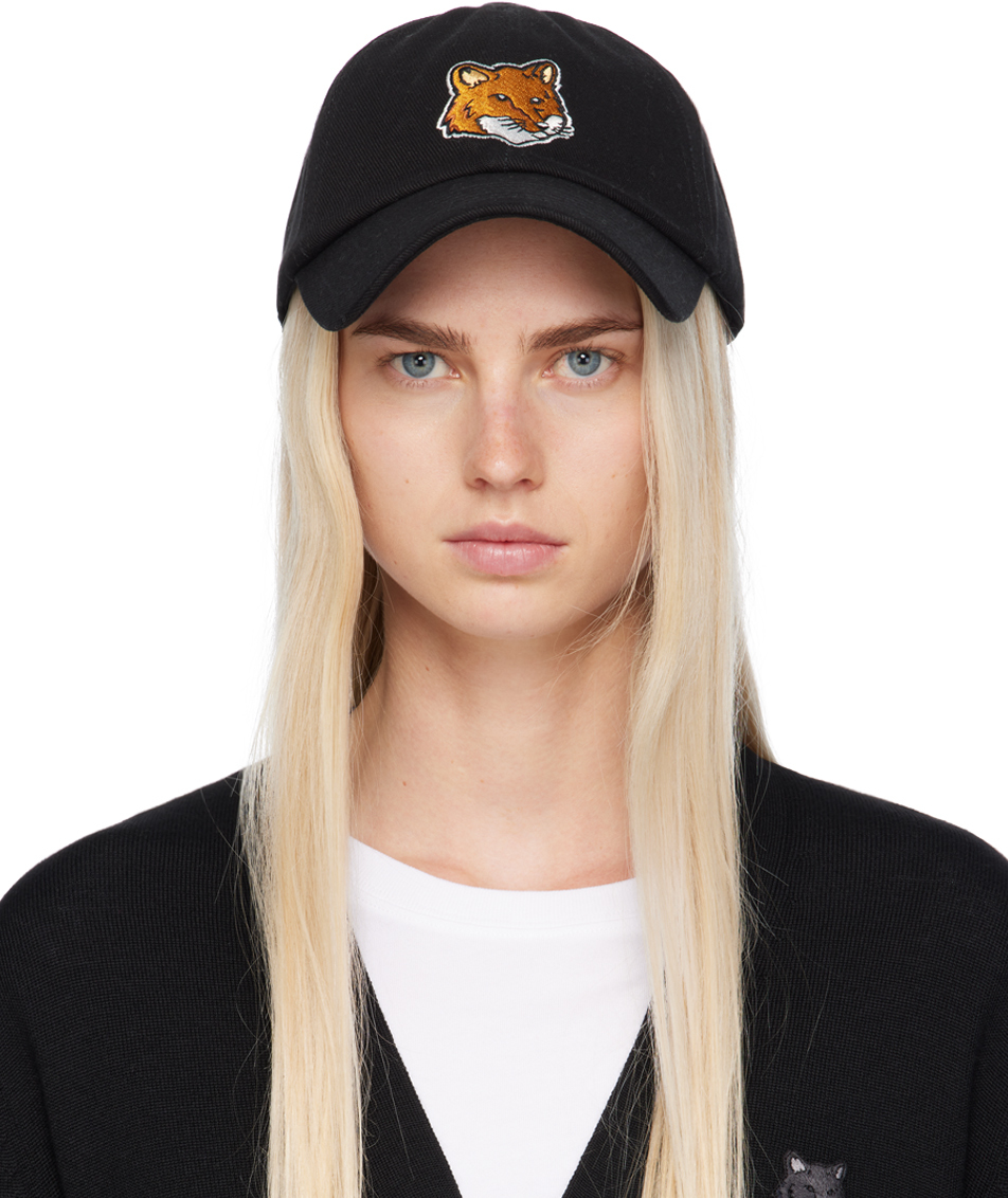 

Большая шапка с вышивкой в виде головы лисы Maison Kitsune, черный