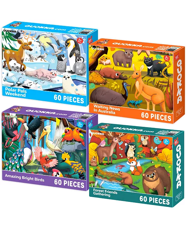 4 пазла по 60 деталей для детей 4-6 лет Quokka, polar pals, birds, australia