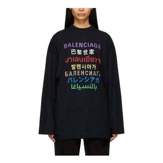 

Футболка Balenciaga Languages Logo Long Sleeve T-Shirt 'Black Multicolor' 641667TJVI32771, черный