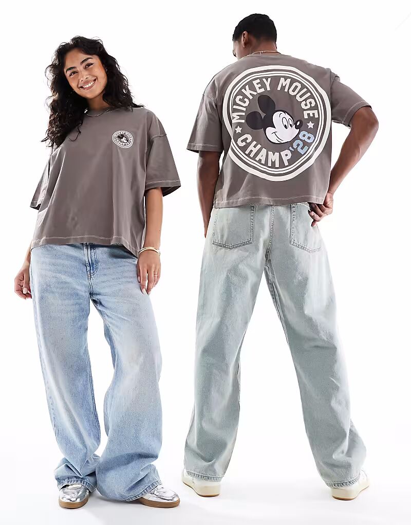 

Футболка свободного кроя унисекс ASOS DESIGN Disney oversize с принтом Микки Мауса коричневого цвета