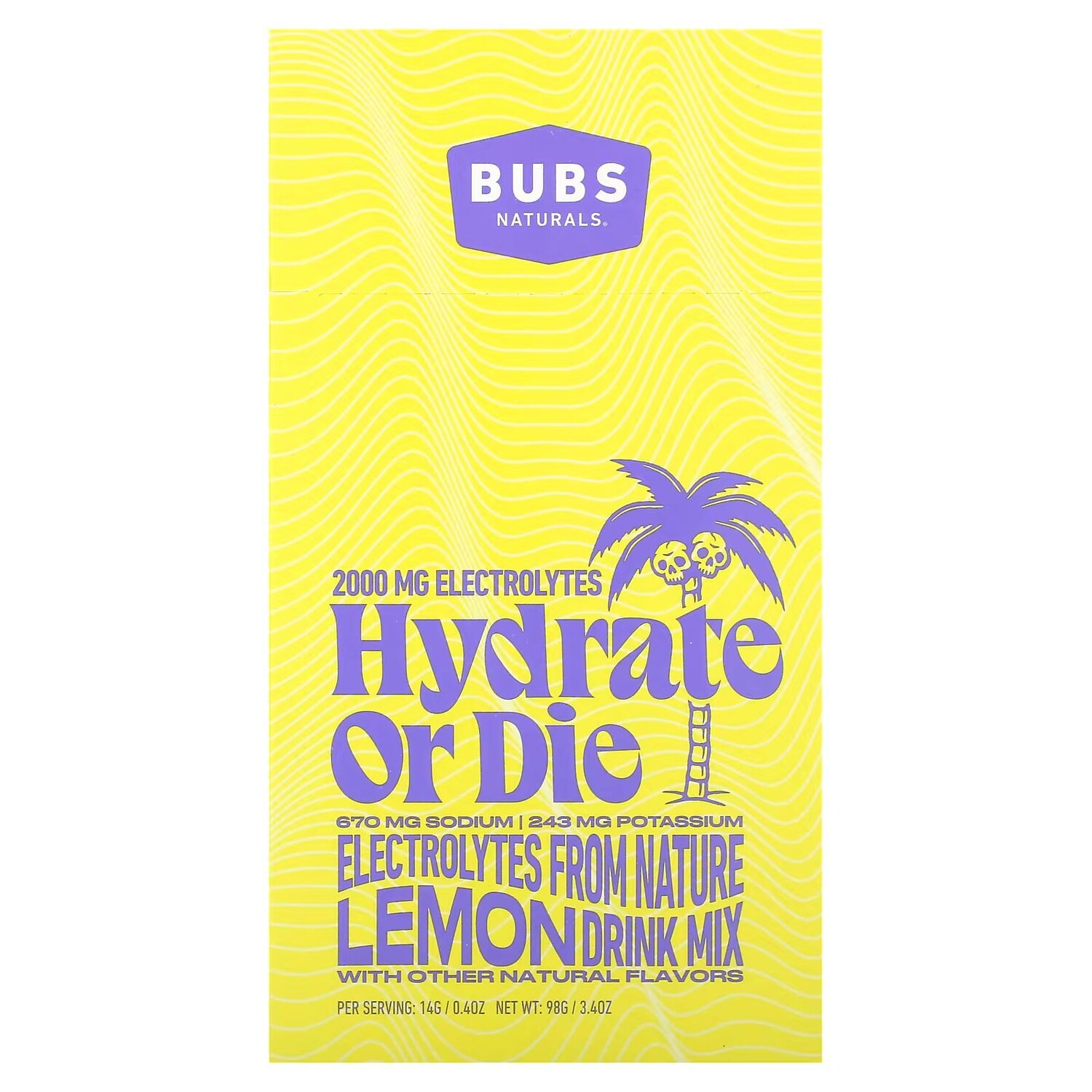 

Hydrate or Die, Смесь для питья с электролитом, лимон, 7 палочек по 0,4 унции (14 г) каждая Bubs Naturals