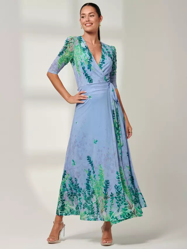 

Платье Jolie Moi Kinley Mirrored Leaf Print Maxi Wrap, цвет blue/multi
