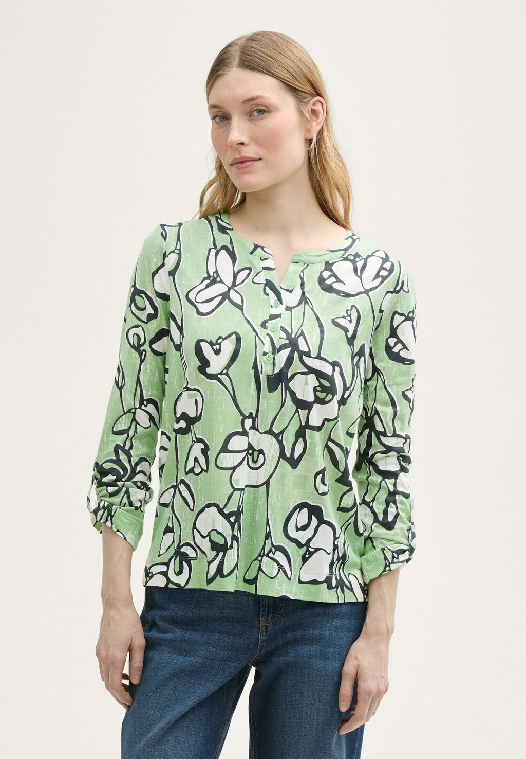 

Футболка с длинным рукавом HENLEY LANGARM MIT MUSTER TOM TAILOR, зеленый
