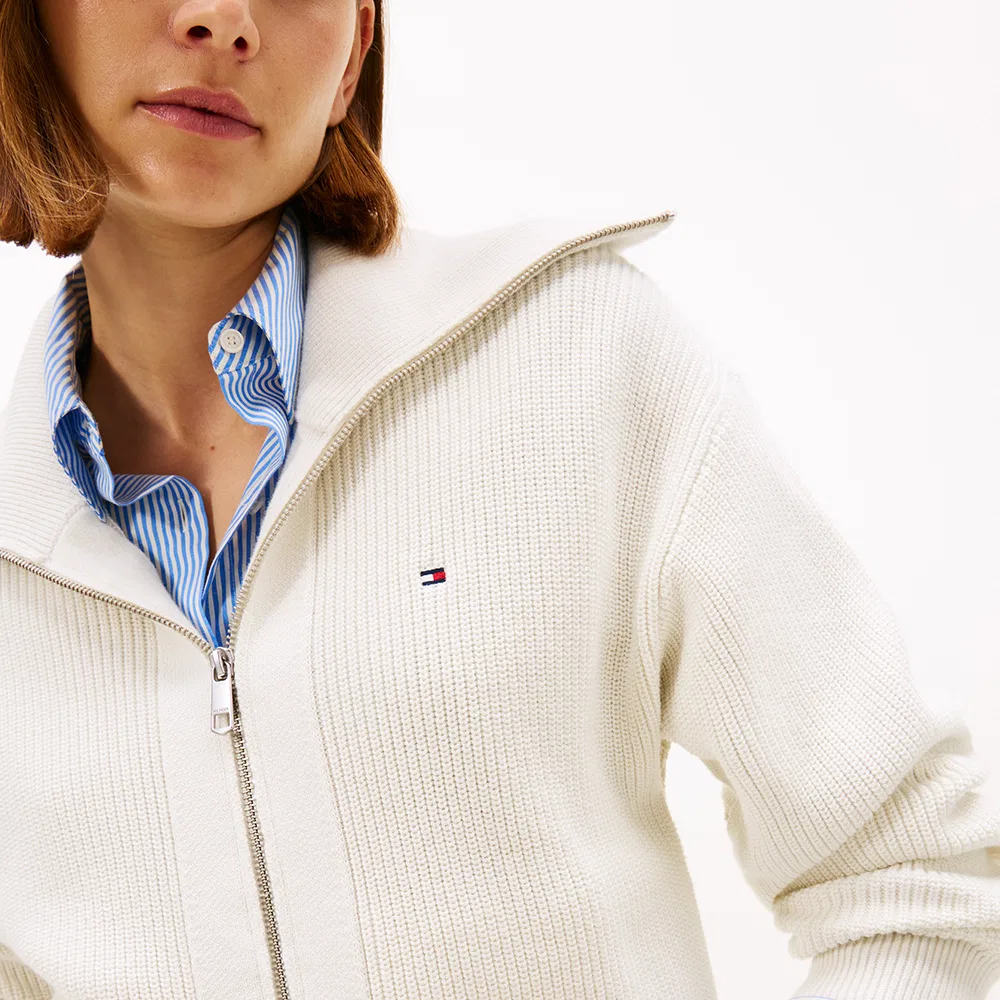Женский хлопковый вязаный кардиган на молнии, цвет айвори, от Tommy Hilfiger Women — фото 2