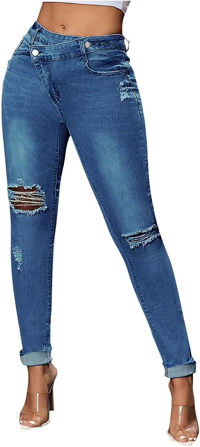 

Сексуальные джинсы для женщин Low Waisted Skinny Bootcut с потертостями