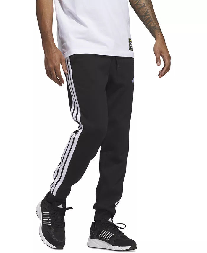 Мужские базовые джоггеры Regular-Fit с флисом и 3 полосками Adidas, черный — фото 2