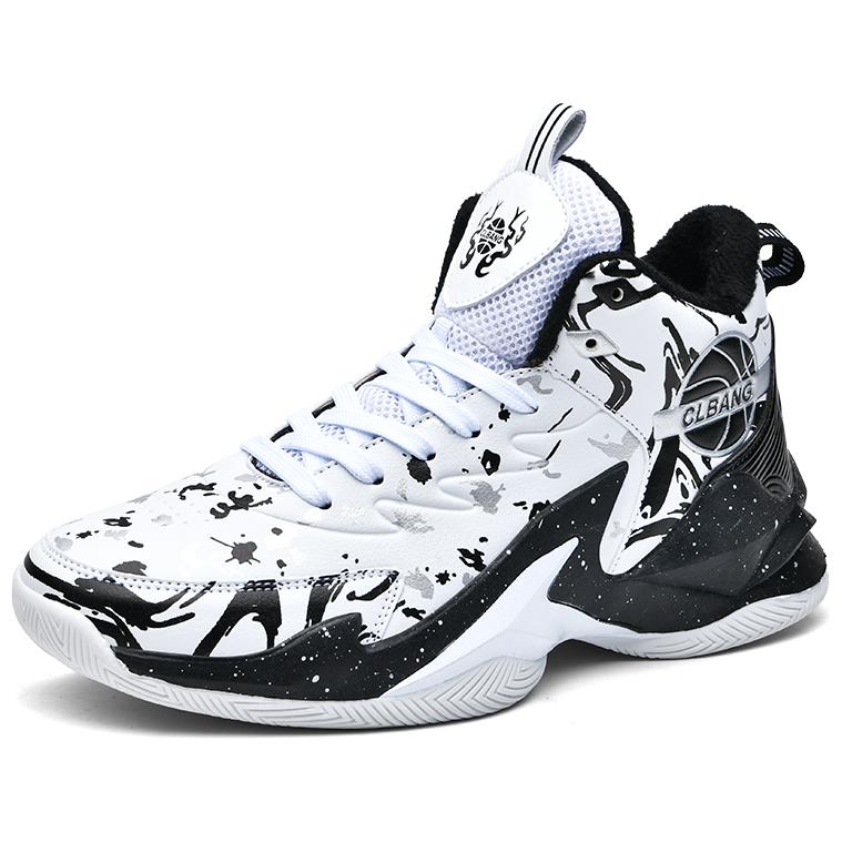 

BIANSULONG Антискользящие и износостойкие утепленные баскетбольные кроссовки унисекс белые с черной флисовой подкладкой, цвет White Black-Fleece-Lined