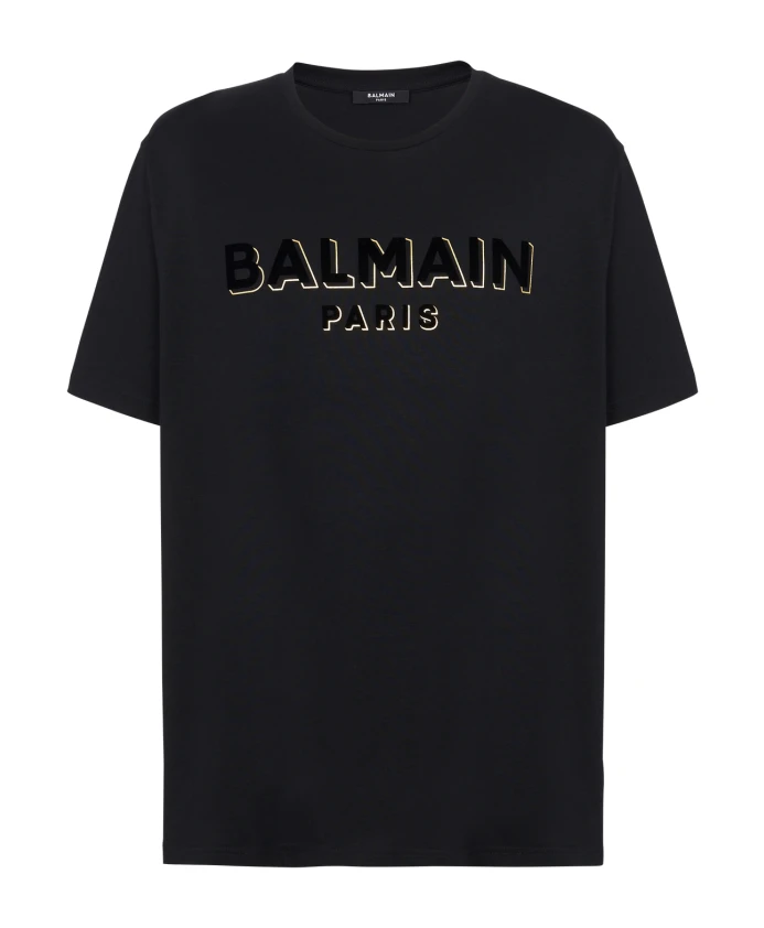 

Футболка с флокированным металлизированным принтом Balmain, черный