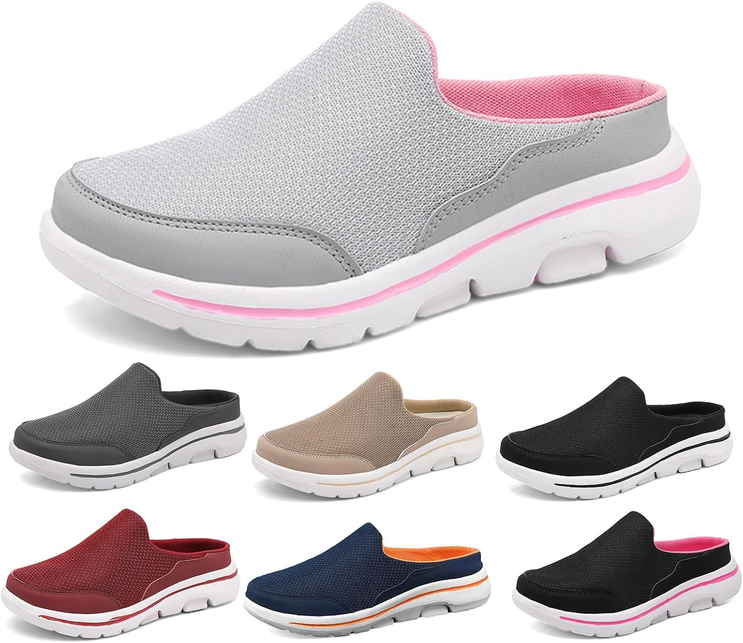 Женские и мужские мюли и клоги Kubbon Slip On с дышащей сеткой, прогулочные мюли-кроссовки, без задника, походная обувь для путешествий, закрытые тапочки, серый — фото 4