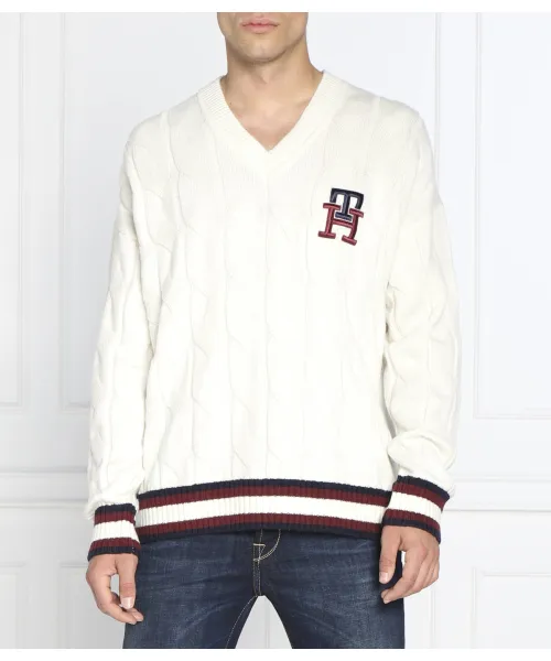 

Шерстяной свитер с монограммой Cable Cricket Oversize fit Tommy Hilfiger, белый