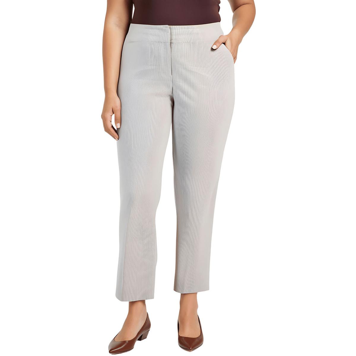 

Женские брюки прямого кроя Plus в полоску из искусственного материала Kasper, белый