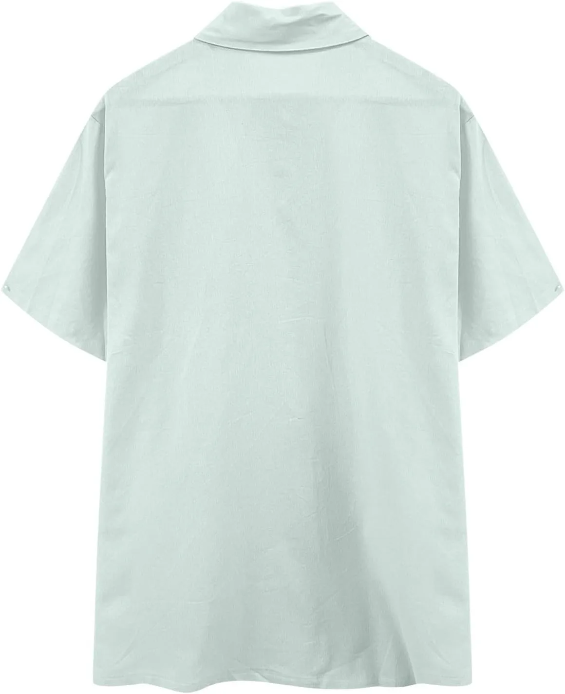 Мужская и женская хлопковая льняная рубашка с коротким рукавом Casual Uniex блузка на пуговицах для отпуска и пляжа футболка с двумя карманами Generic, серый — фото 4