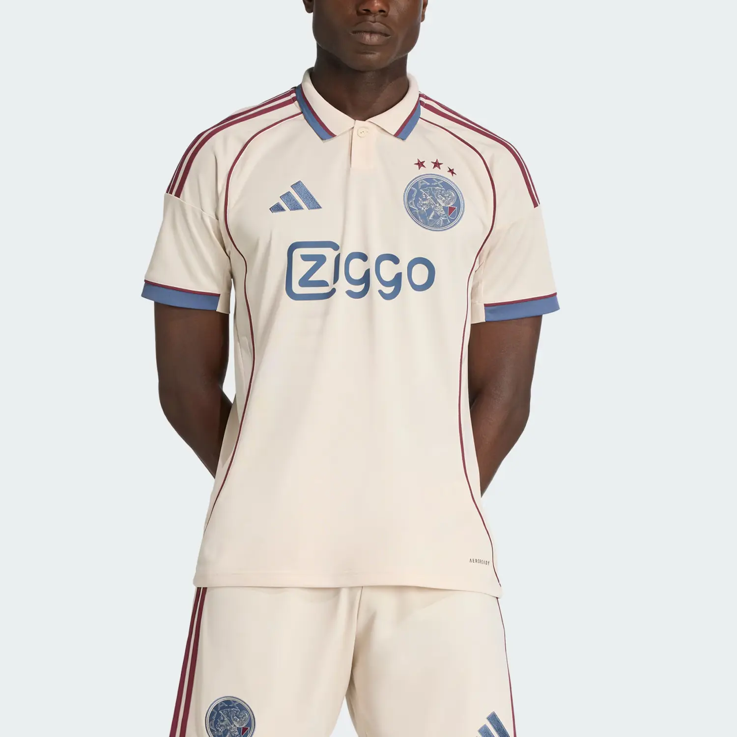 Футболка Ajax Three stripe Polo Shirt Adidas, светлая слоновая кость — фото 4