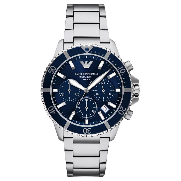 

EMPORIO ARMANI Часы Wrist Watch Solar Quartz Movement Stainless Steel Strap 43.5mm Blue Dial Men's Watch, Blue Dial