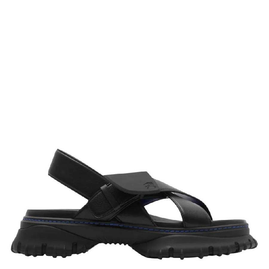 Burberry Pebbled Leather Sandals, Brand Size 37 ( US Size 7 ), черный