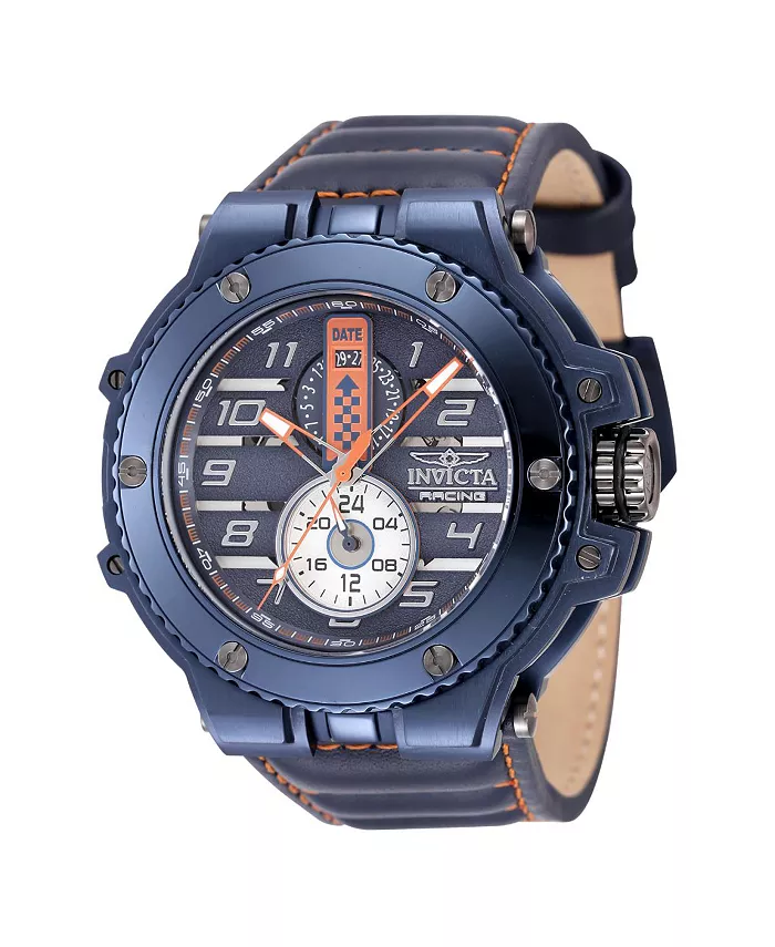 

Мужские часы 47382 Invicta Racing Quartz с многофункциональным синим, серебристым и оранжевым циферблатом, синий