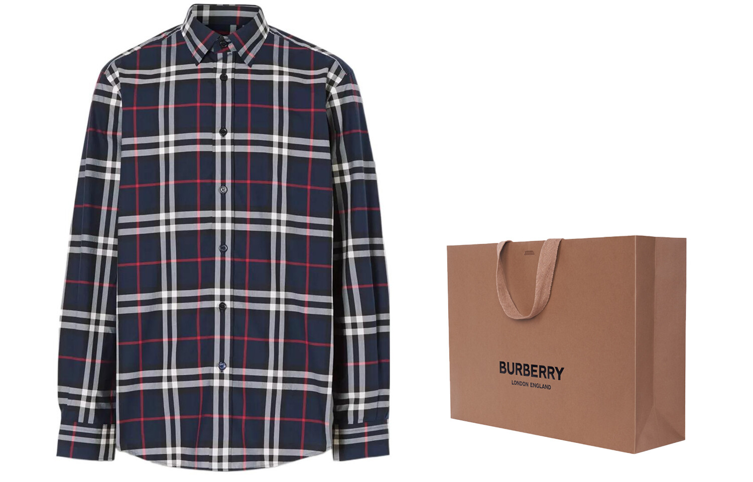 Рубашка Burberry из хлопкового поплина, клетка, темно-синий — фото 2