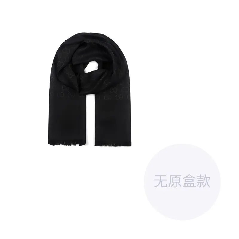 

GUCCI Шерстяной шелковый шарф GG Logo черный, Black