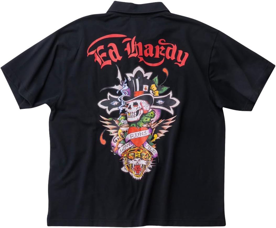 

Мужская поло-рубашка Ed Hardy больших размеров с коротким рукавом и принтом пике, черный
