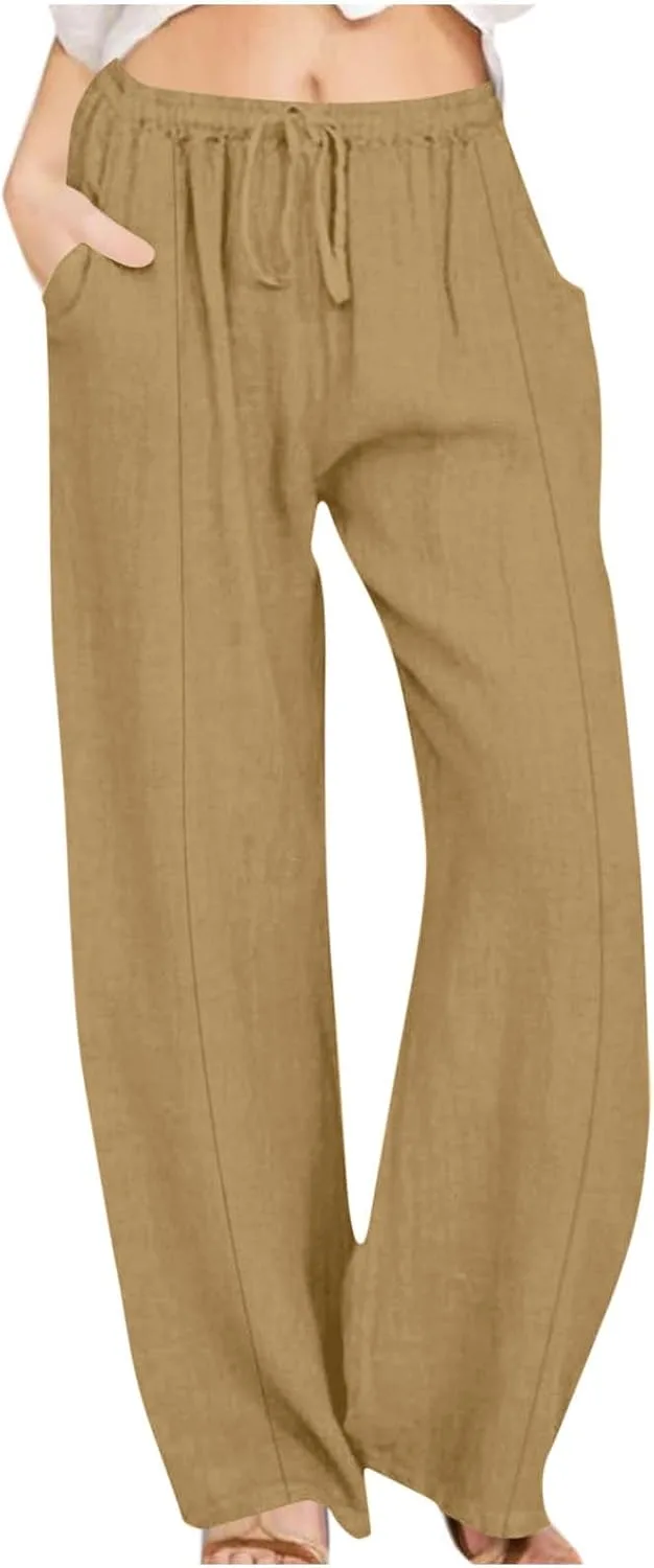 

Женские хлопковые льняные брюки палаццо с широкими штанинами и карманами Zzalalana