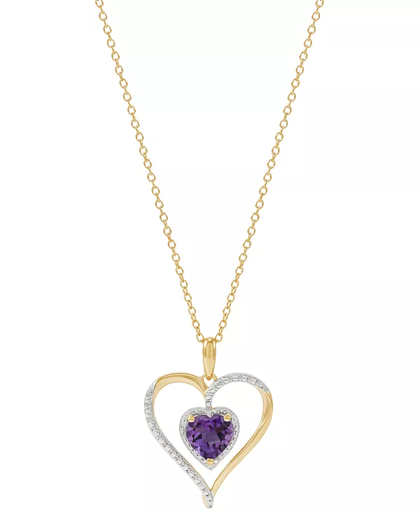 

Ожерелье с подвеской в форме сердца из стерлингового серебра 14 карат с драгоценными камнями и бриллиантами, украшенное бриллиантами Macy'S, amethyst