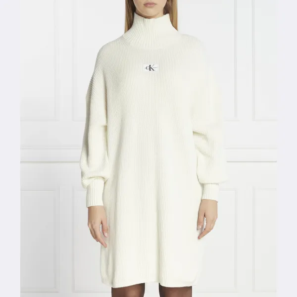 

Платье из тканого лейбла Calvin Klein, экрю