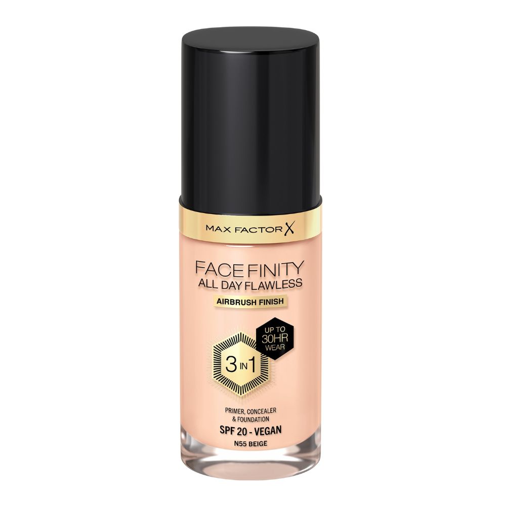 

Жидкая основа facefinity all day flawless 3 in 1 vegan foundation spf 20 Max Factor, цвет nr. n55 beige, 30 мл