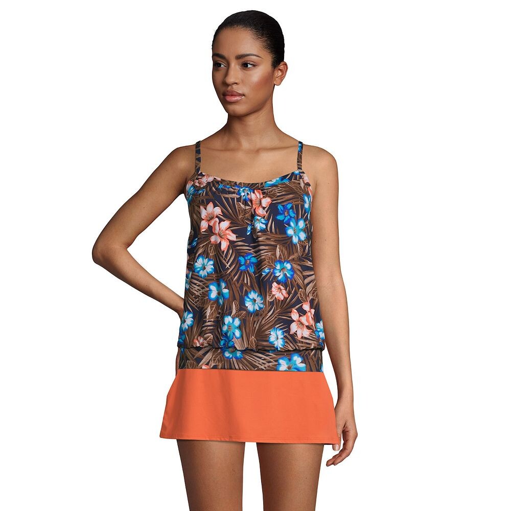 

Женский купальник Lands' End UPF 50 Blouson Tankini Top, цвет Navy Tropic Palm