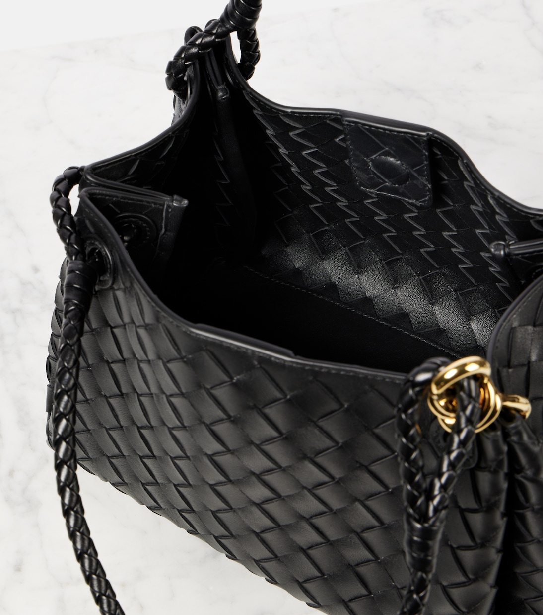 Сумка-тоут Parachute Medium из плетеной кожи Intrecciato Bottega Veneta, Black-M Brass — фото 3