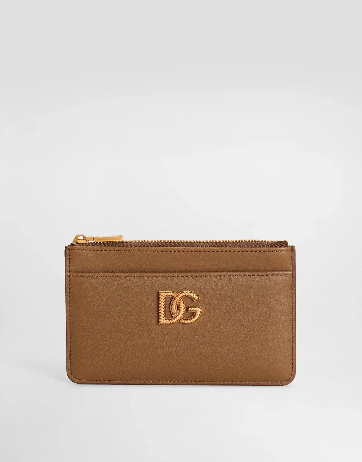 Кожаный держатель для карт с логотипом DG DOLCE & GABBANA, коричневый