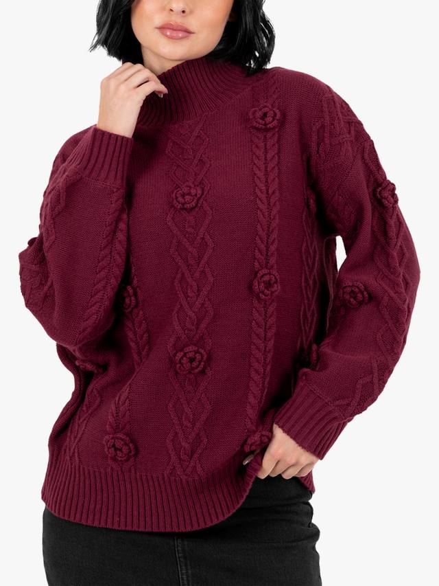 

Джемпер с цветочной аппликацией и косой вязкой Lovedrobe, Burgundy