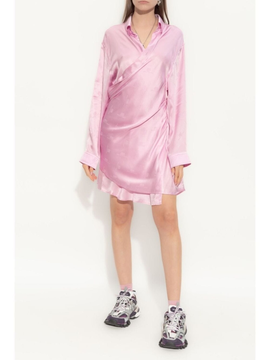 Balenciaga платье-рубашка с монограммой и жаккардом, розовый — фото 2