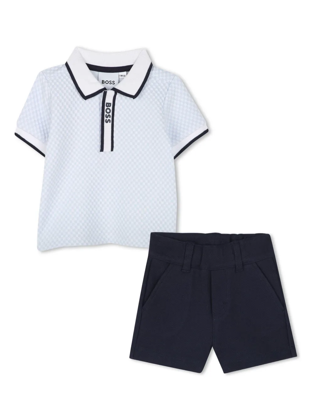

Комплект из рубашки поло и шортов с логотипом BOSS Kidswear, синий