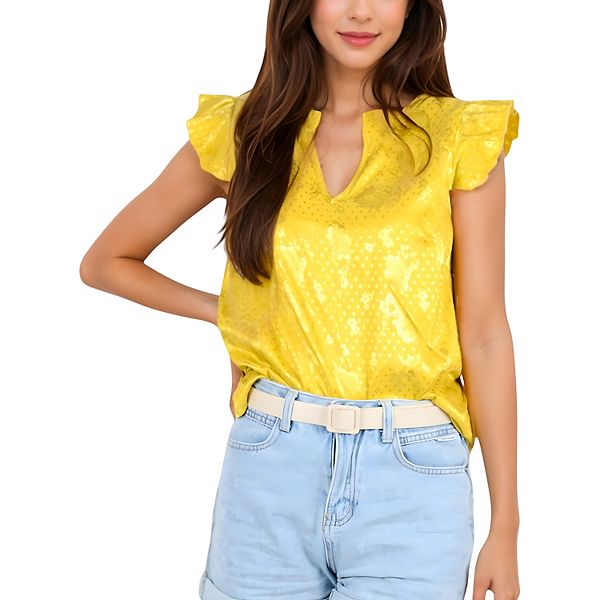 

Женская блуза с цветочным жаккардом, рукавами-фонариками и v-образным вырезом для повседневных образов Anna-Kaci, Yellow