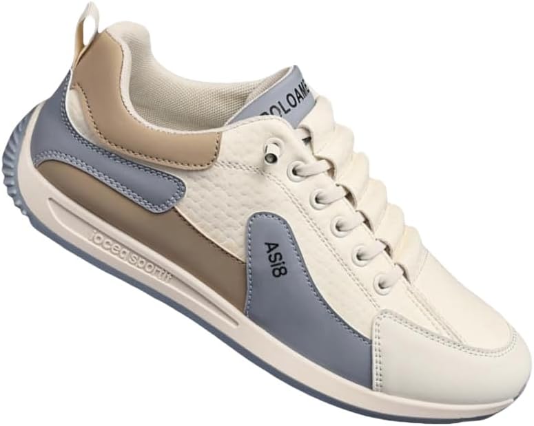 

Мужские модные кроссовки большого размера на все сезоны - дышащие, с комфортной подошвой, повседневная обувь в белом, синем и бежевом цветах с полосатым/клетчатым узором, для повседневного ношения и занятий спортом Fmshi