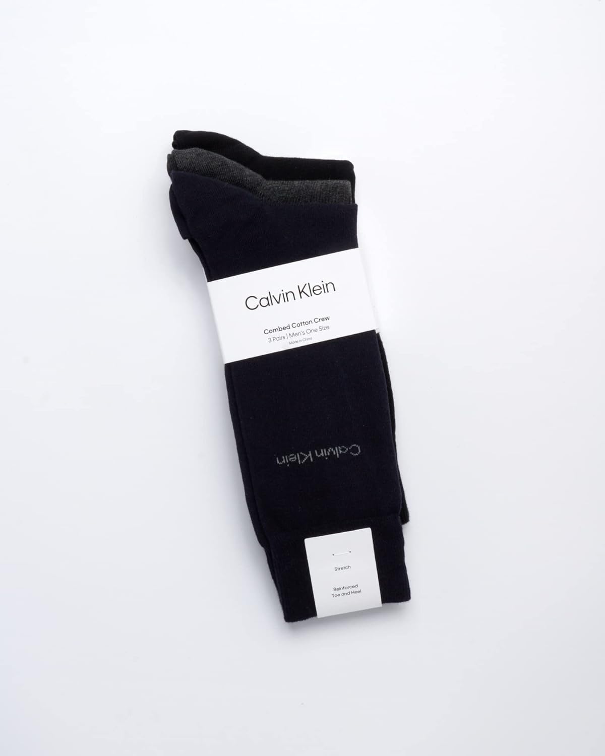 Мужские носки Calvin Klein под наряд - 3 пары дышащих хлопковых носков с узором для работы, бизнеса и официальных мероприятий, Navy/Grey/Black — фото 2