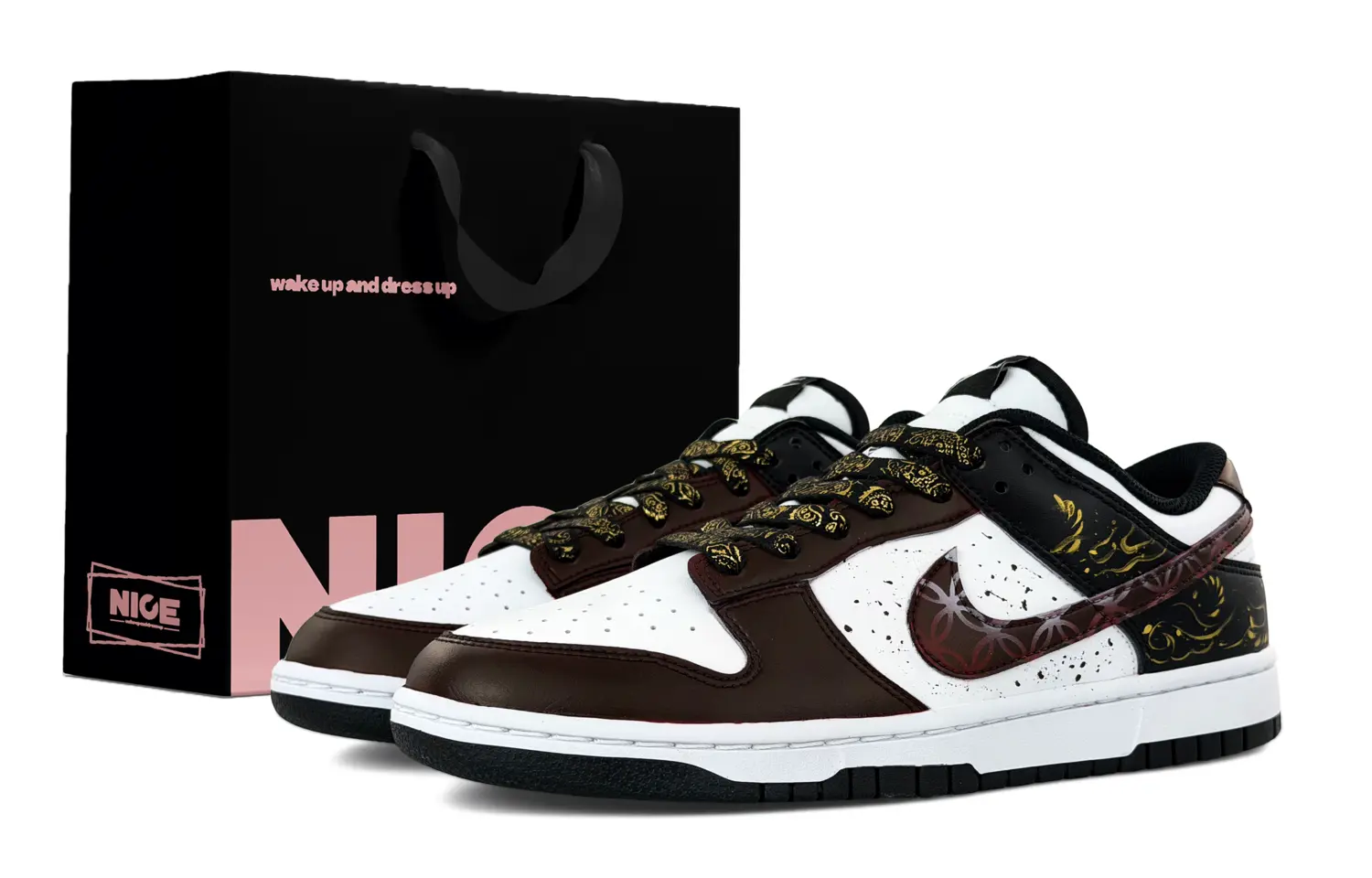 

Nike Сумка для покупок Dunk, позолоченная чернилами, премиальный сегмент, модный тренд, универсальные повседневные кожаные износостойкие низкие кеды