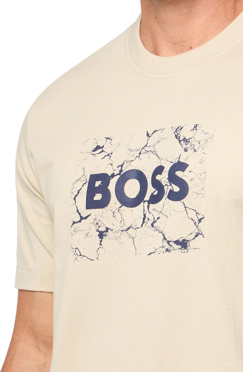 Мужская хлопковая футболка с большим логотипом и цепочкой BOSS, Peyote Beige — фото 3