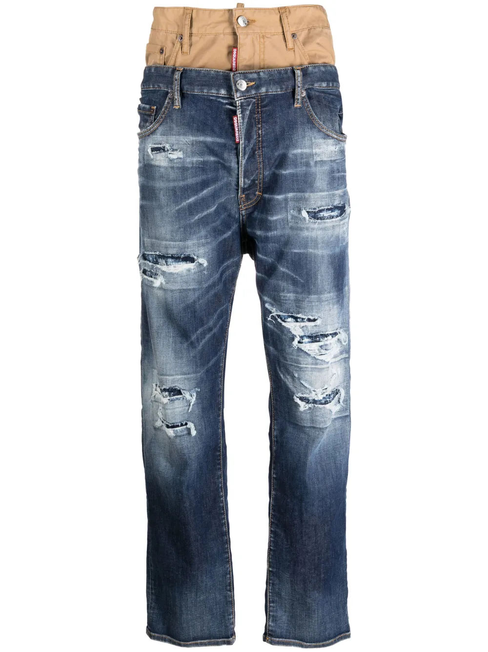 

Джинсы с эффектом потертости и двойным поясом DSQUARED2, синий