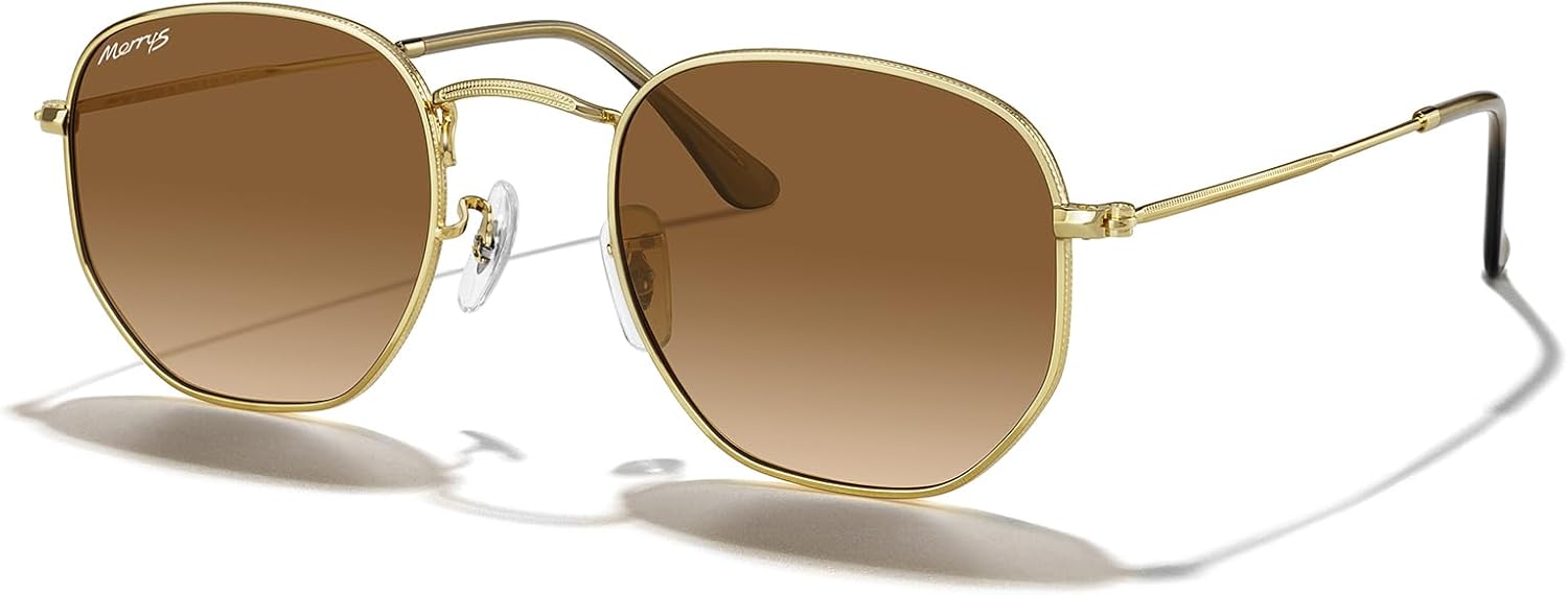 

Классические поляризованные солнцезащитные очки MERRY для женщин и мужчин, винтажные, многоугольные, квадратные, модель S6548 MERRY'S, Polished Gold Frame/Brown Gradient Lens