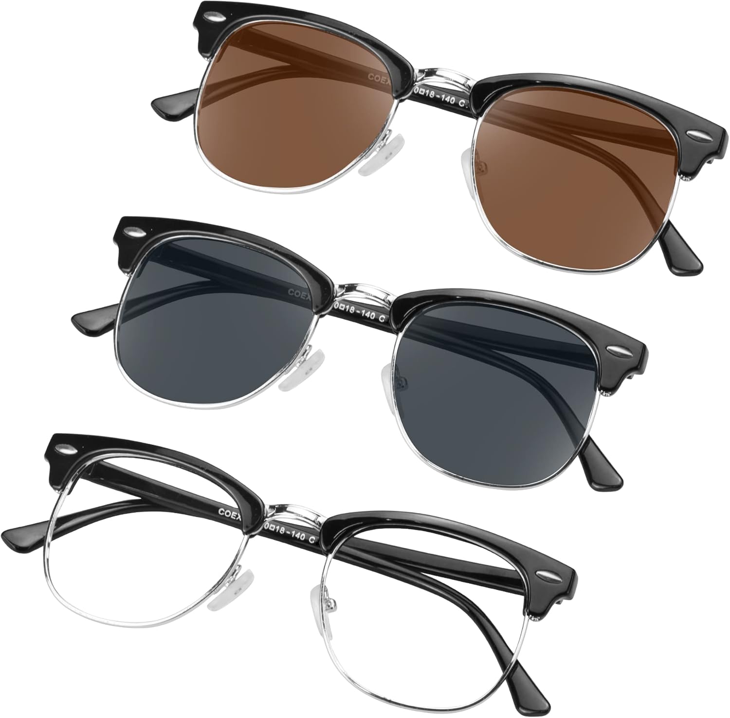 

Набор комфортных солнцезащитных очков VisionGlobal из 3 пар, включающий очки с защитой от УФ-излучения UV400 и очки с защитой от синего света, подходит для женщин и мужчин, 3pairs_black Silver