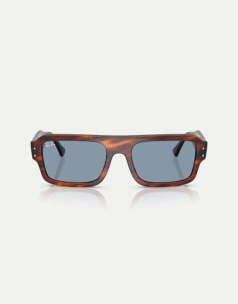 

Солнцезащитные очки Ray-Ban Lukas в прямоугольной оправе с синими линзами в полоску цвета «гавана»