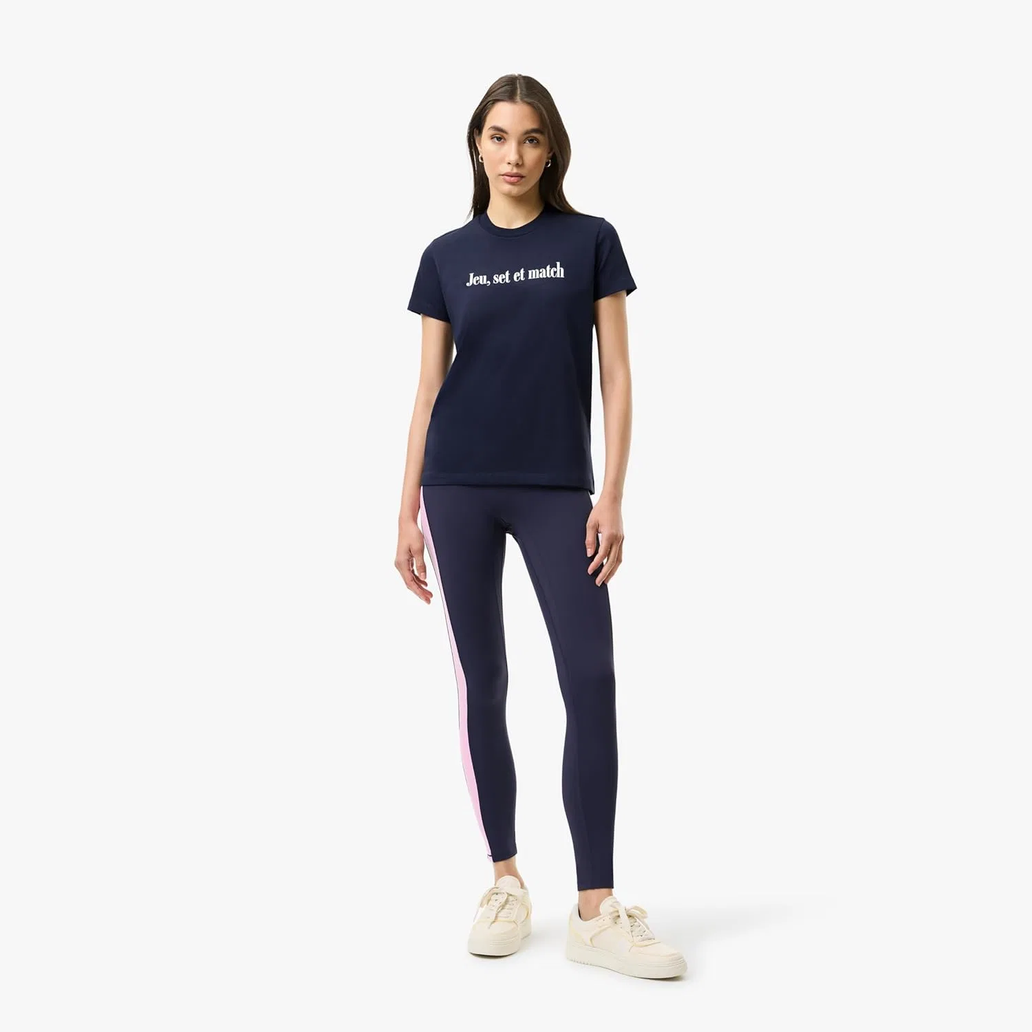 Женская футболка Lacoste с графическим принтом, круглым вырезом, коротким рукавом, стандартный крой, белый — фото 2